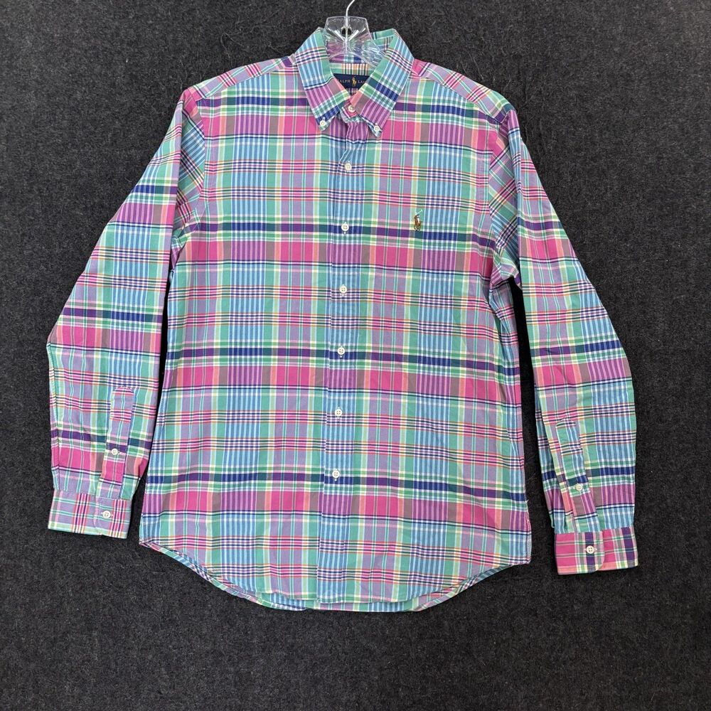 Ralph Lauren Shirt Men's Medium Colorful Plaid Cotton Button Down Preppy Casual